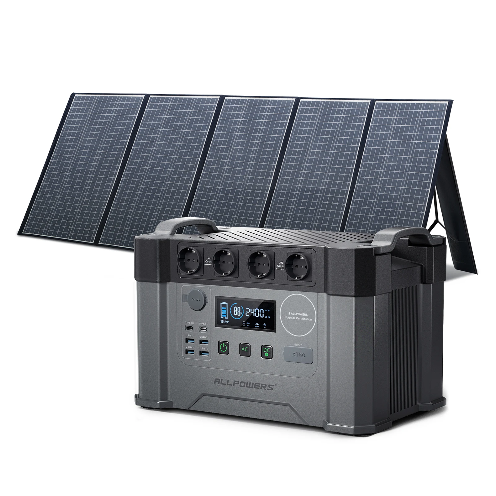 Generatore Solare Allpowers S2000 1500Wh / 2000W Con Pannello Solare Portatile Da 400W, Centrale Elettrica Portatile Per Backup Domestico All'Aperto