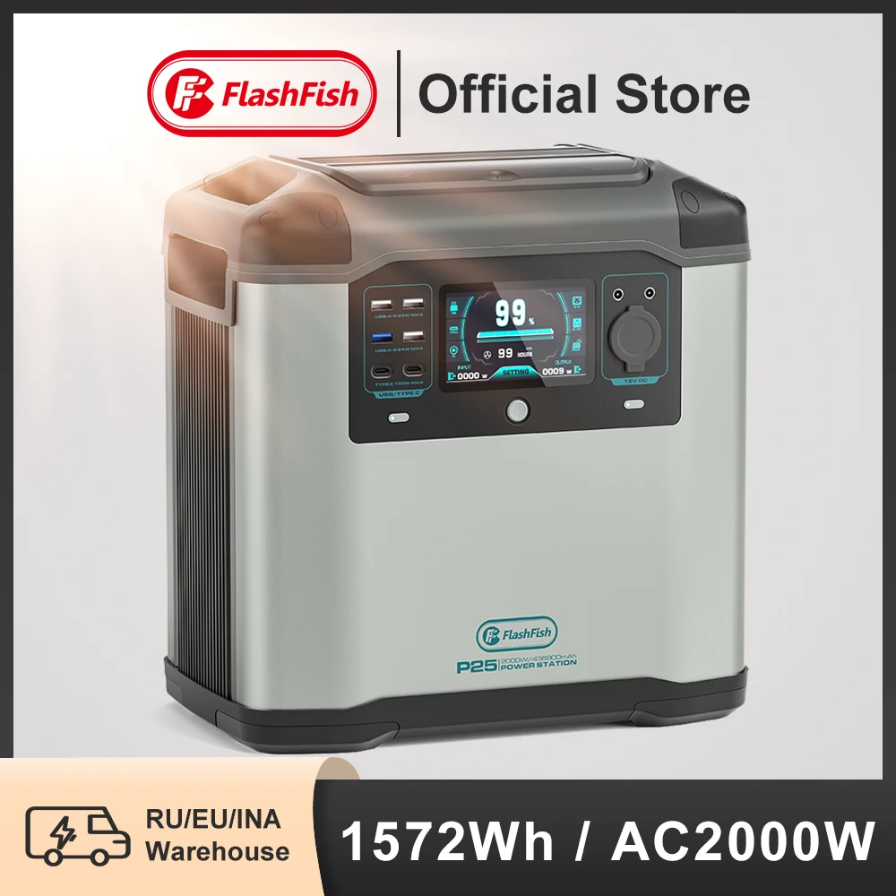 Ff Flashfish Generatore Solare 2000W 230V Centrale Elettrica Portatile 1572Wh 436800Mah/3.6V Per Batteria Di Emergenza Domestica Di Backup All'Aperto