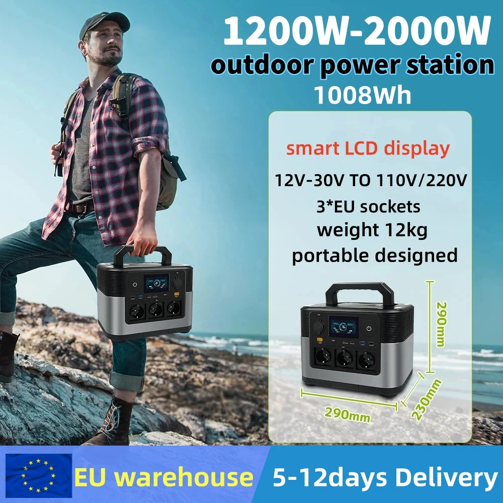 2000W Power Station Energy Storage 1008Wh Batteria Per Auto 12V-30V Ac 220V Alimentatore Schermo Lcd Campeggio Batteria Solare Esterna