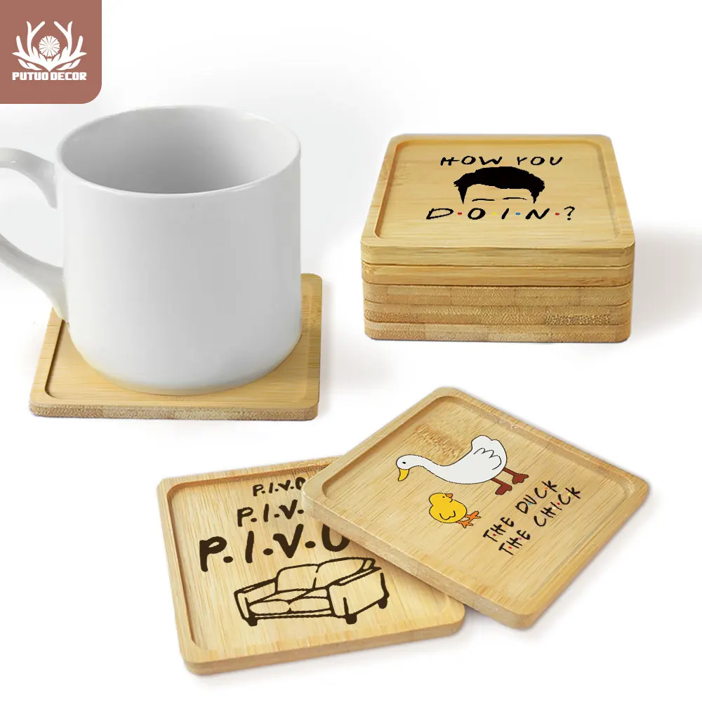 Putuo Decor 1Pc Classic Square Natural Bamboo Wooden Coaster Planter Mat Vassoio Wood Giardinaggio Supply Anti-Fade Home Decor