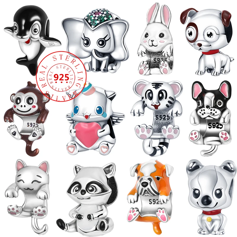 100% 925 Sterling Silver Dolphin Elephant Rabbit Unicorn Dog Monkey Charm Perline Originali Fit Pandora Charms Bracciale Gioielli Fai Da Te
