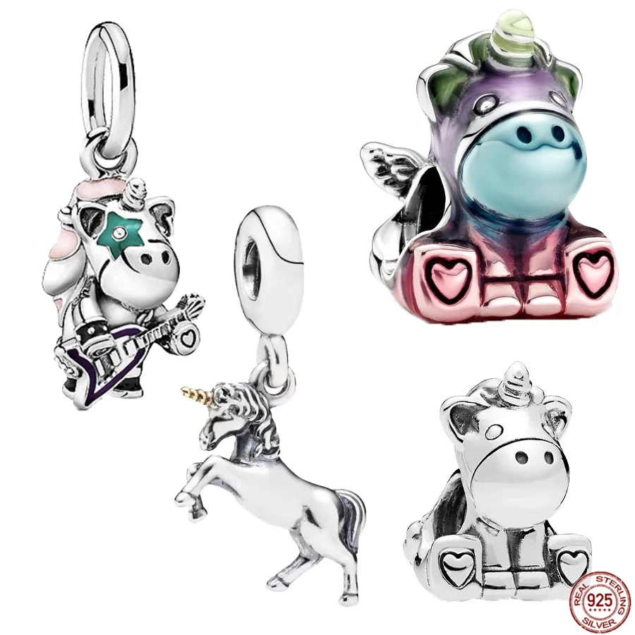 Hot 925 Sterling Silver Colorful Rainbow Bruno The Unicorn Charm Beads Fit Original Pandora Bracciale Fashion Jewelry Gift