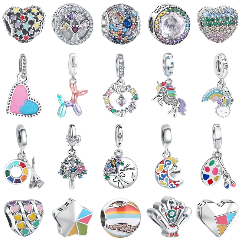 Originale 925 Sterling Silver Peacock Unicorn Rainbow Flower Beads Fit Pandora Charm Bracciali Gioielli Ciondola Ciondolo Donna Regali
