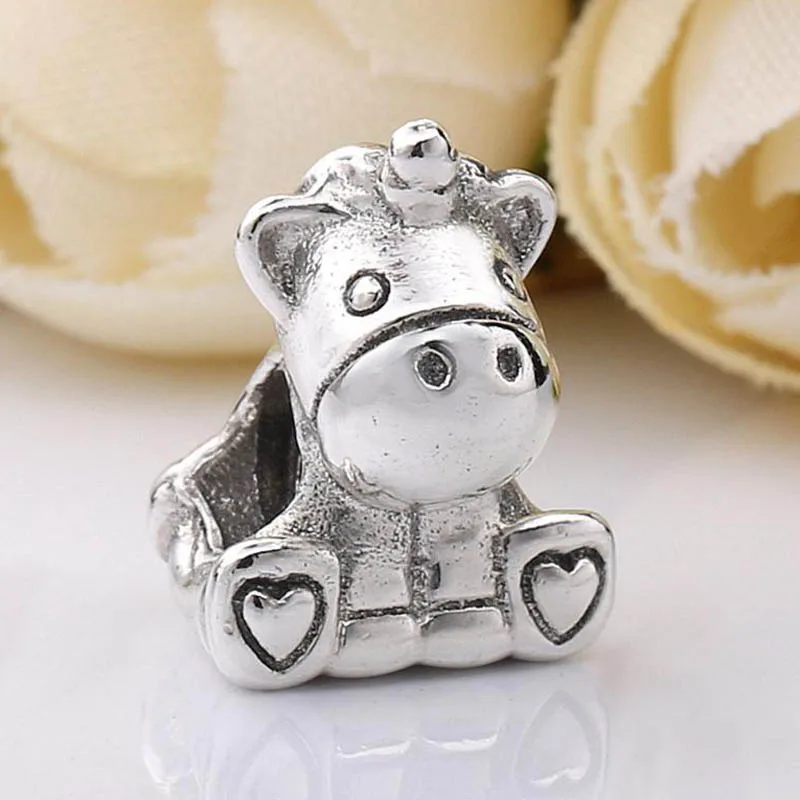 Originale Vintage Carino Bruno The Unicorn Beads Fit 925 Sterling Silver Animal Bead Charm Bracciale Bangle Gioielli Fai Da Te