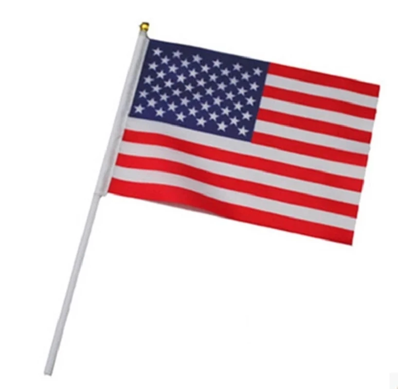 10Pcs American Stick Flags Hand Waving Flag Usa 5X8 Pollici Handheld Mini Flag Flagpole 30Cm American Independence Day Home Decor