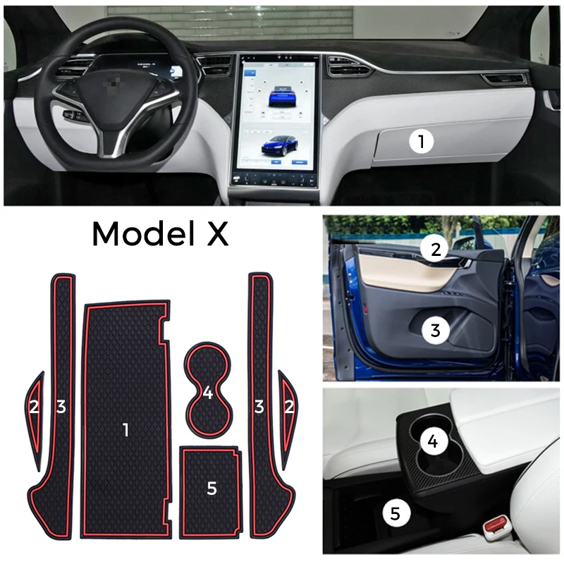 Per Tesla Model X Car Interior Door Gel Di Silice Mat Gate Slot Pad Cup Mat Hold 7Pcs