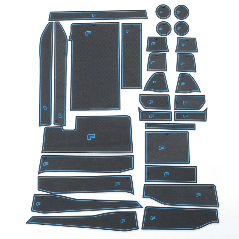 29 Pz/Set Accessori Auto Blu In Gomma Antiscivolo Mat Porta Slot Mats Intero Set Fit Per Ford F-2015 2016 Car Styling Auto Copre