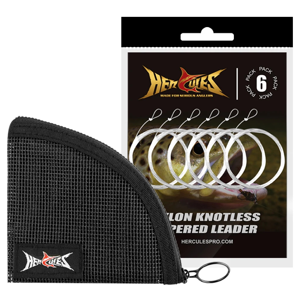 Hercules 6Pcs Fly Fishing Leader 7.5/9/12/15 Ft 0-7X Loop Fly Fishing Leader Linea In Nylon Con Portafoglio Conico Leader