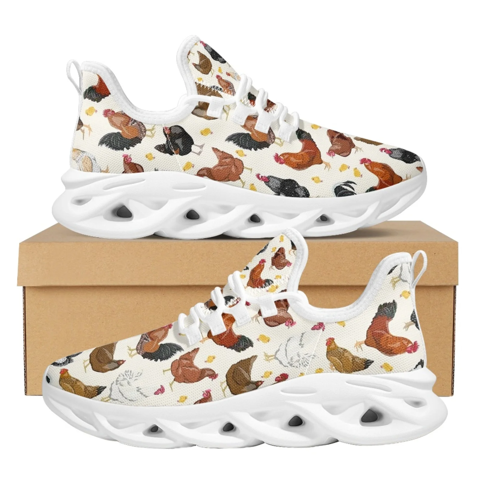 Belidome Roosters Chicken Design Shoes Womens Athletic Running Mesh Sneakers Casual Traspiranti Stringate Calzature Da Passeggio Zapatos