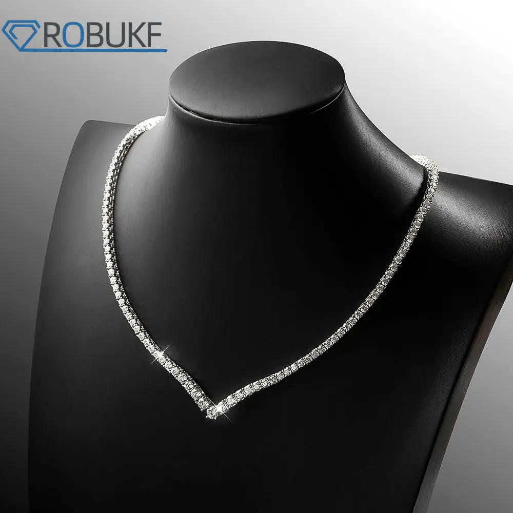 Collana Tennis Moissanite V Style 13Ct-21Ct Full Moissanite Diamond 925 Sterling Sliver 18K Placcato Oro Bianco Matrimonio Per Le Donne