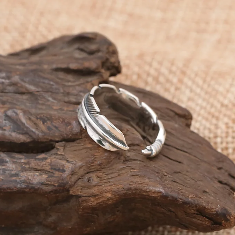 S925 Sterling Gioielli In Argento Semplice Takahashi Goro Fatti A Mano Piuma Gli Uomini E Le Donne Anello Retro Thai Argento