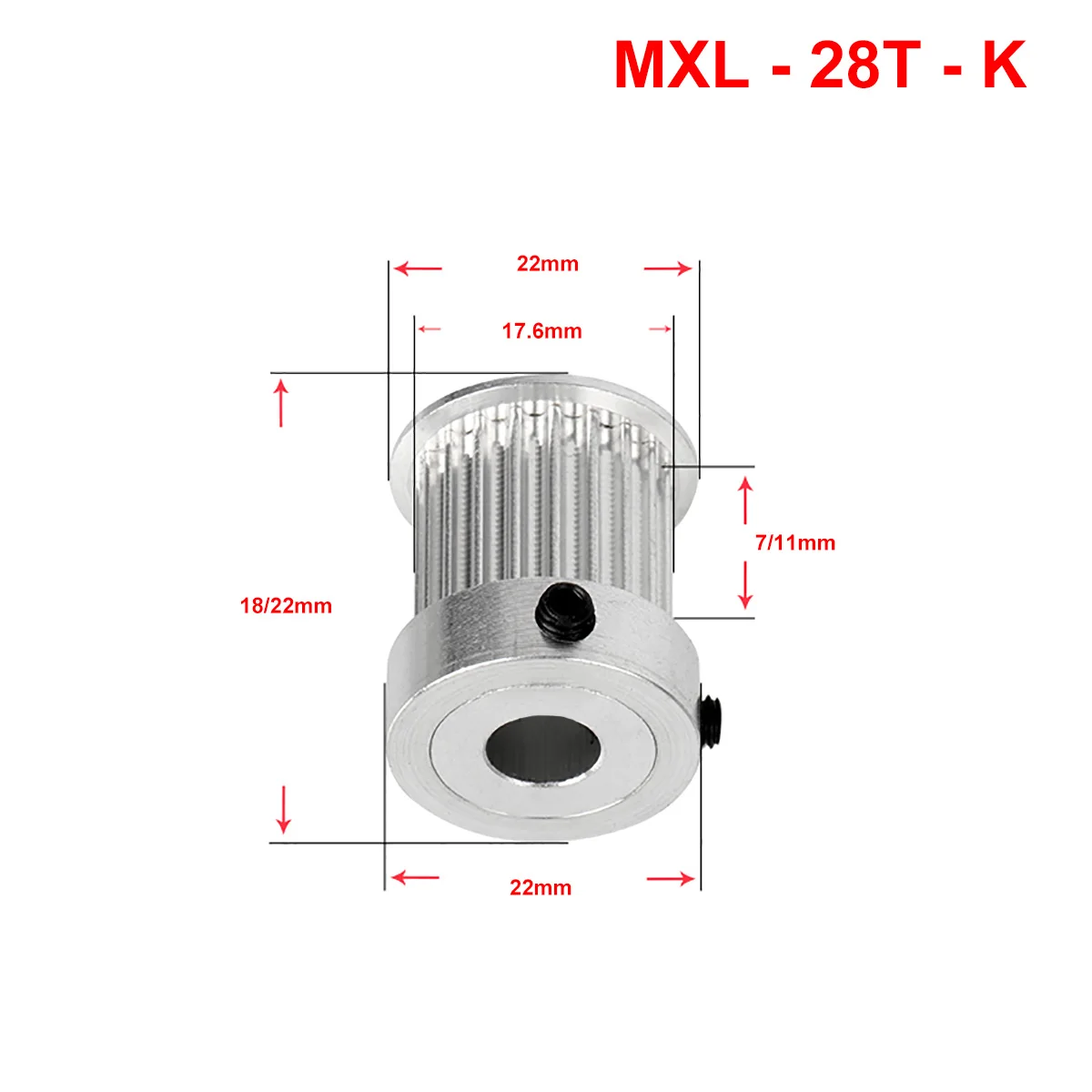 K Tipo Mxl 28 Denti Puleggia Dentata In Alluminio Alesaggio 10 12 12.7Mm Puleggia Sincrona Keyawy Per Larghezza 6 10Mm Mxl Cinghia Dentata