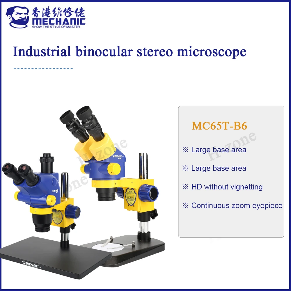 Meccanico Mc65T-B6 Microscopio Stereo Trioculare Industriale Obiettivo Ottico Hd 0.6-5.5X Zoom Continuo Per Strumenti Di Riparazione Del Telefono