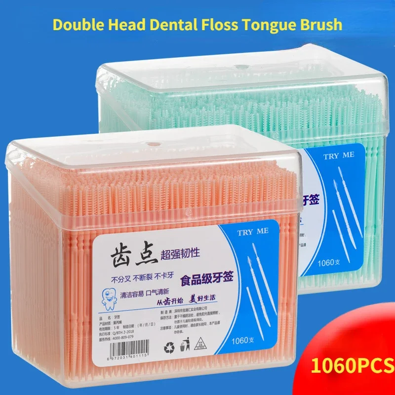 1060 Pz/Scatola Filo Interdentale A Doppia Testa Spazzolino Interdentale Per Stuzzicadenti Spazzolino Per Denti Stick Dentale Per L'Igiene Orale Stuzz