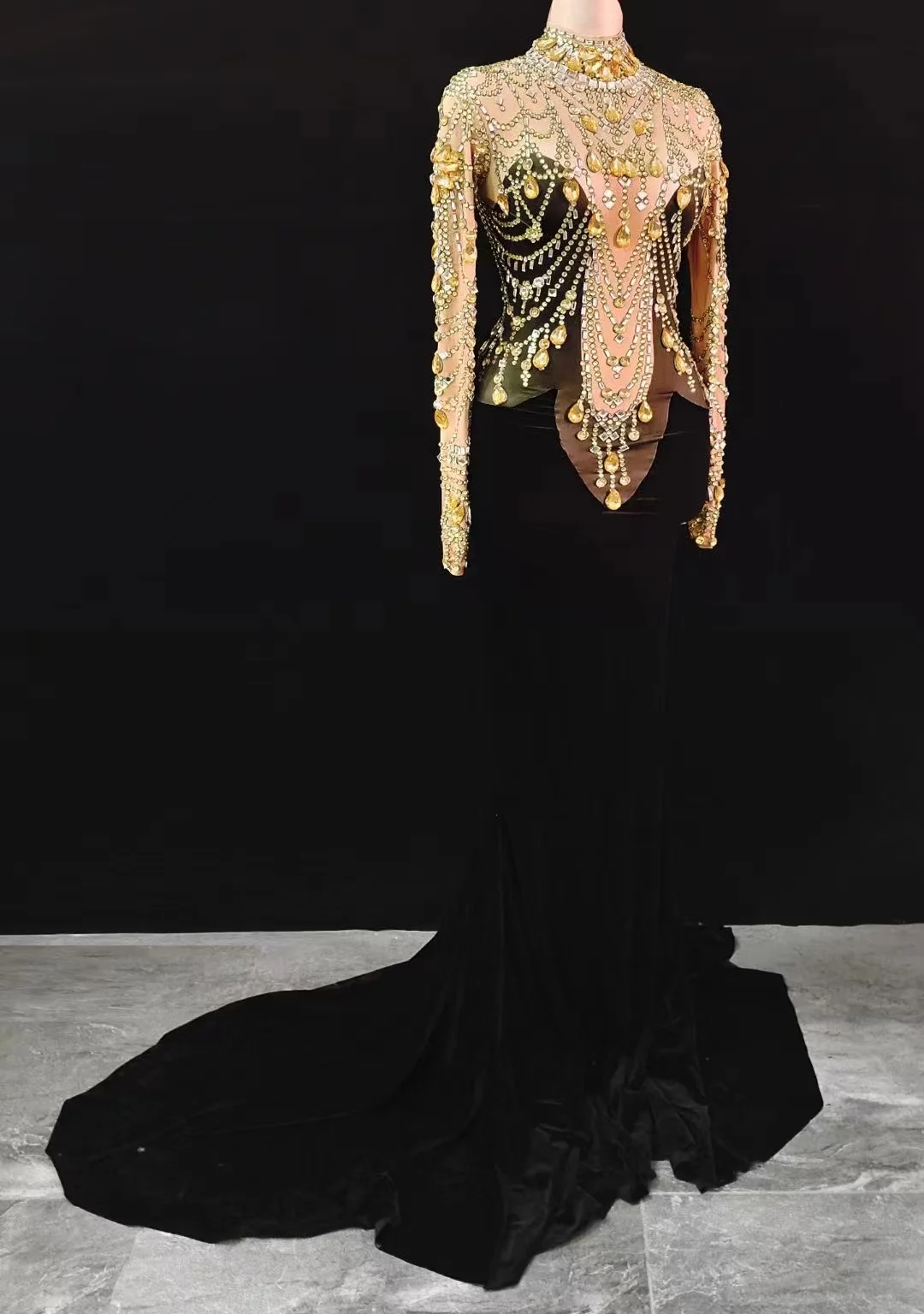 2022 Glister Strass Velluto Sirena Vestito Donna Sera Stile Vintage Addio Al Celibato Banchetto Costumi Di Scena Vestito Di Compleanno