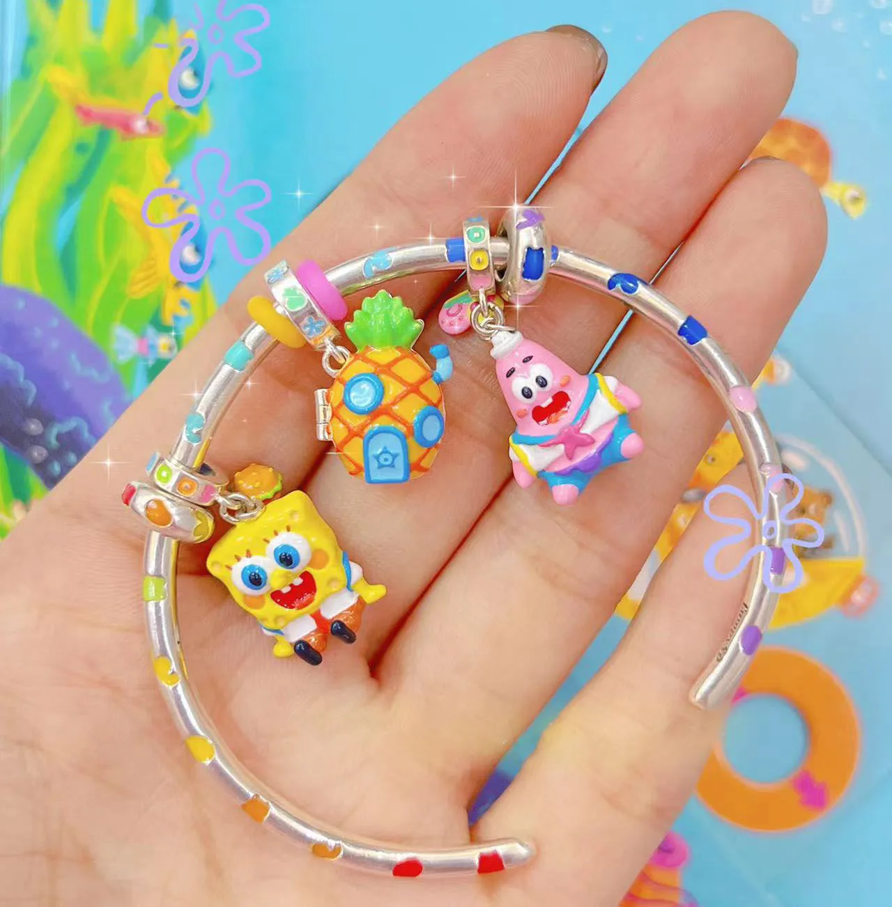 925 Sterling Silver Anime Patrick Star Apribile Ananas House Polly Pocket Charm Bead Per Pandora Bracciale Gioielli Europei