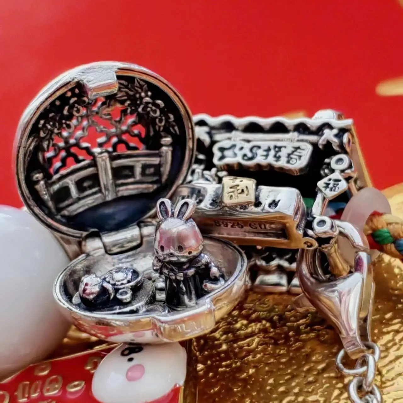 925 Sterling Silver Midautumn Festival Polly Pocket Con Mini Bunny Doll Charm Bead Per Pandora Bracciale Fans Gioielli Europei