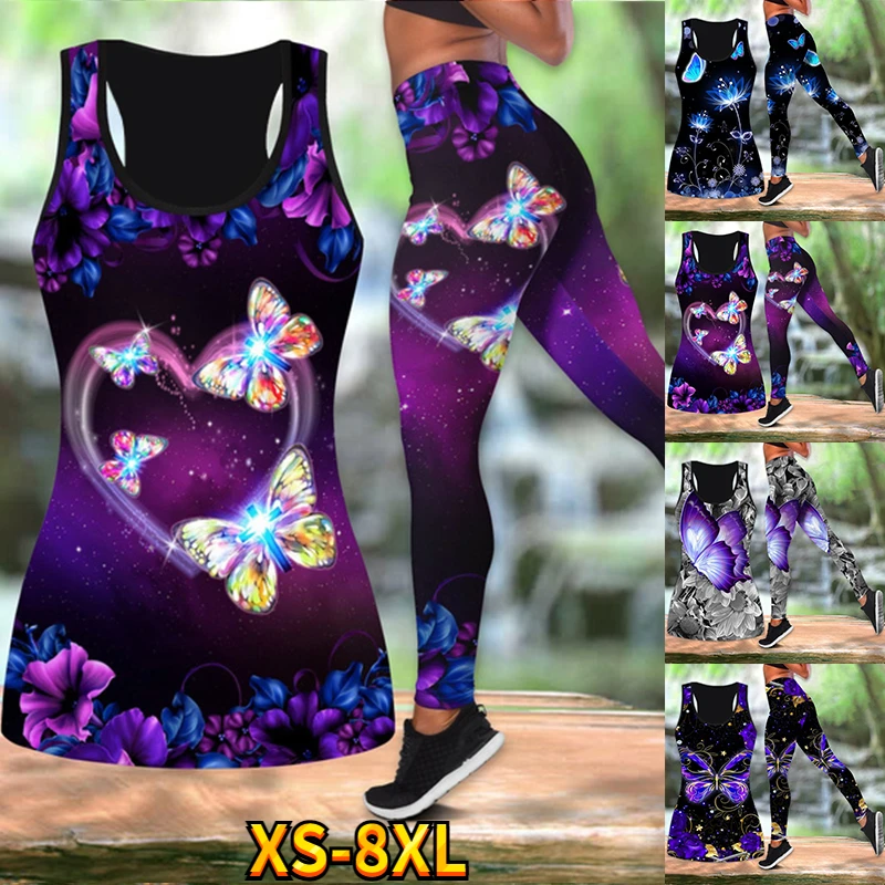 Luna Fiore Farfalla Mandala Yoga Canotta Leggings Abbigliamento Yoga Fitness Leggings Atletictank Top Vestito Xs-8Xl