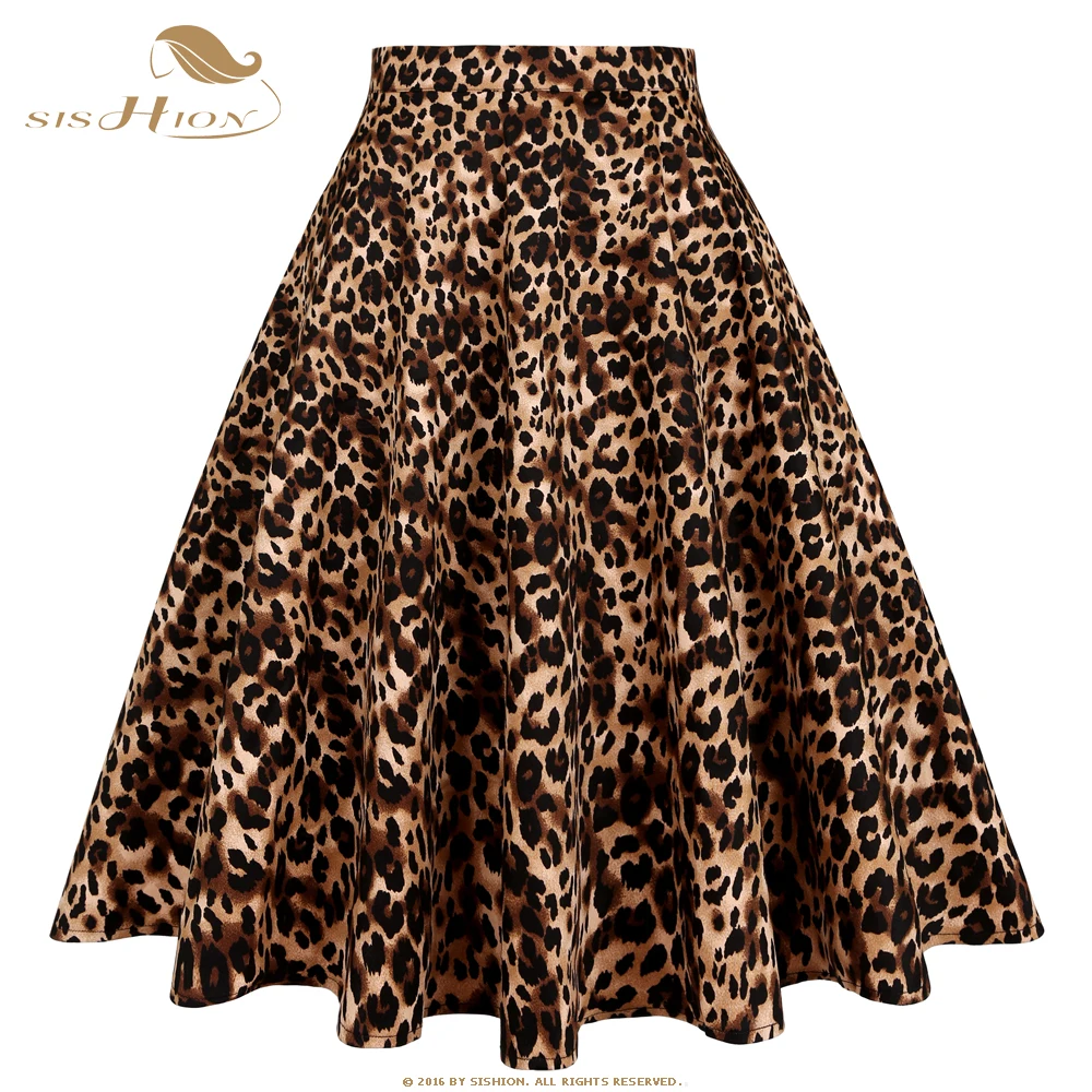 Sishion Una Linea Grande Altalena Xs-Xxl Gonna Leopardata Ss0007 Vita Alta Cotone Donna Donna Sexy 50S 60S Gonna Longuette Vintage
