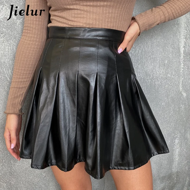 Gonna Da Donna Sexy In Pelle Nera Gonna A Pieghe In Pu Estivo Coreano A Vita Alta Chic A-Line Club Lady Gonne Femme Short Xs-L