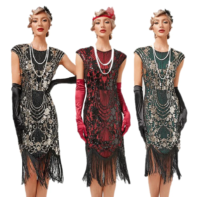 1920S Vintage Flapper Dress Fringe Beaded Great Gatsby Party Paillettes Nappe Taglia Xs-3Xl Summer Women Dresses Prom Cocktail Prom