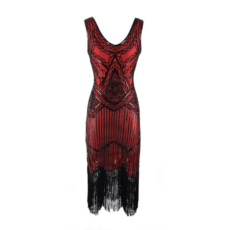 Xs-4Xl Le Più Nuove Donne 1920S Vintage Perline Paillettes Frange Deco Flapper Dress Roaring 20S Great Gatsby Dress Accessori Vestido