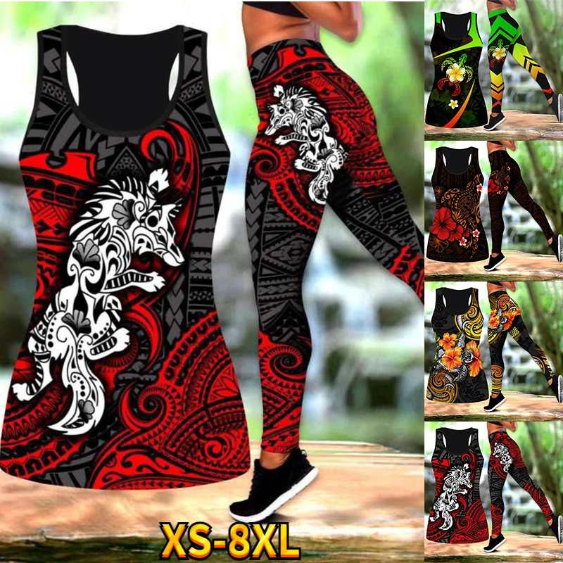 Tatuaggio Tartaruga Polinesiana Legging Canotta Legging Pantaloni Yoga Da Donna Sportwear Gilet Yoga Vestito Xs-8Xl