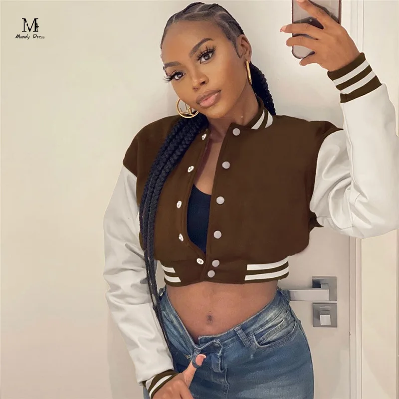 Xs-Xxl Casual Women Short Bomber Jacket Autunno Inverno Patchwork Cappotti Streetwear Abbigliamento Trendy Vintage Varsity Jacket