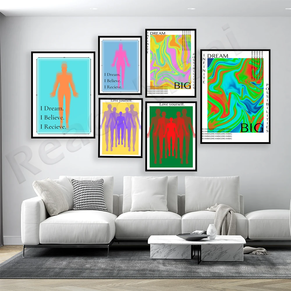 Dream, Believe, Accetta Stampa, Ama Te Stesso, Halo Gradient Estetica Poster Colore, Affermazione, Corpo, Umano, Anima Decorativa Pri