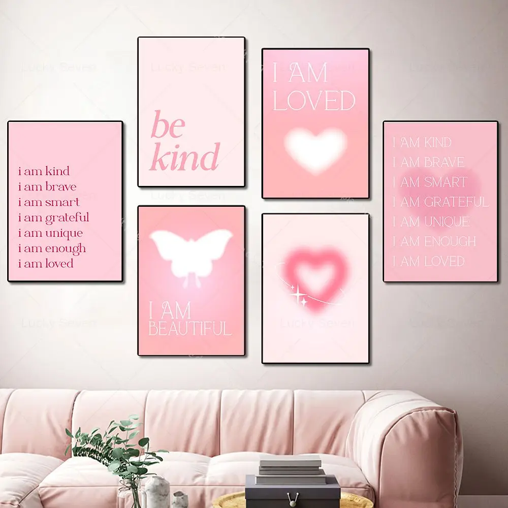 Abstract Aura Gradient Poster Affermazione Positiva Spiritual Pink Wall Art Farfalla Canvas Painting Picture Estetica Room Deco