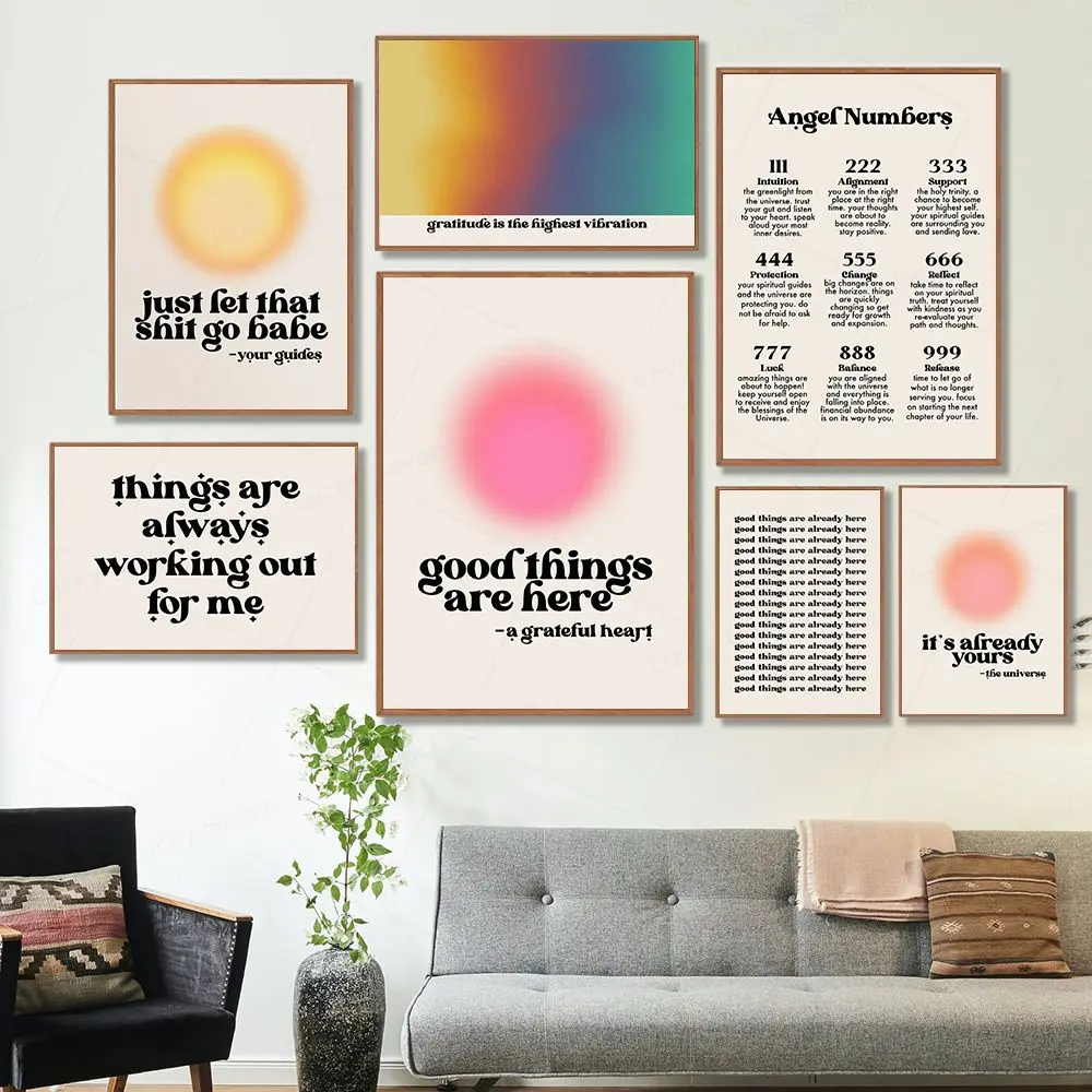Retro Anni '70 Trendy Affermazione Wall Art Print Manifestazione Canvas Poster Mindfulness Quote Gradient Wall Painting Room Home Decor