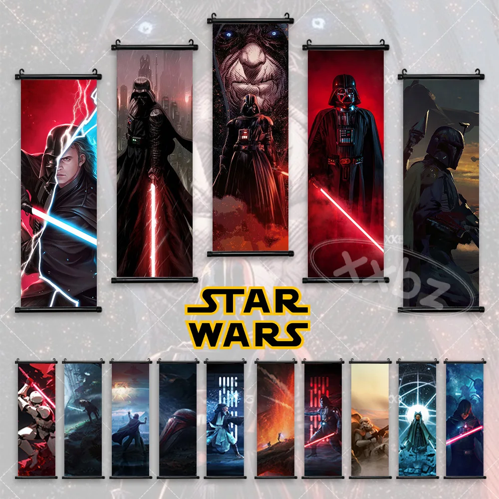Star Wars Hanging Painting Anakin Skywalker Wall Art Yoda Scroll Picture Lightsaber Poster Movie Darth Maul Shii-Cho Home Decor
