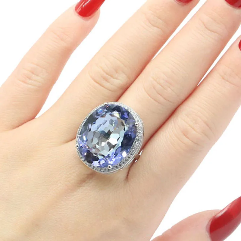 25X21Mm Grande Ovale 22X18Mm Creato Cambia Colore Spinello Alexandrite Topazio Incontri Regalo Donna Anelli D'Argento Accattivante