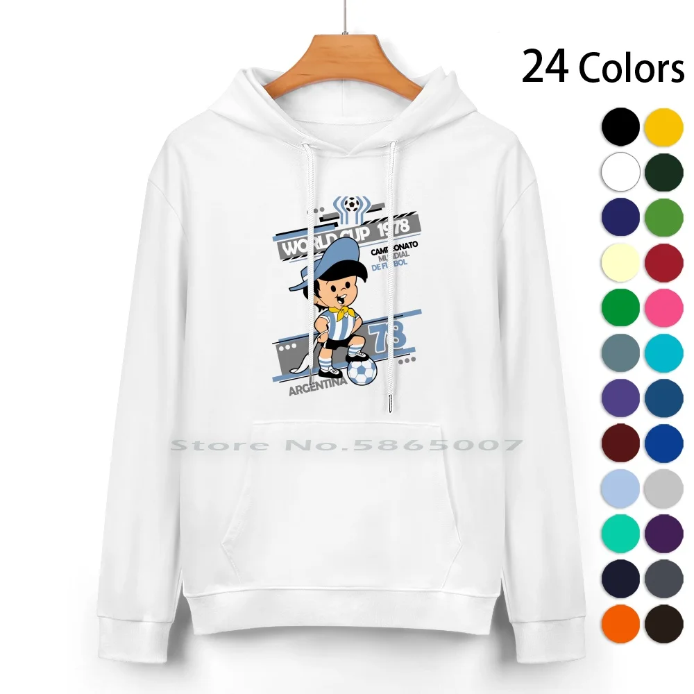 Gauchito-Argentina 78 Maglione Con Cappuccio In Puro Cotone 24 Colori Argentina 1978 Argentina 78 Argento Coupe Du Monde Football Futbol