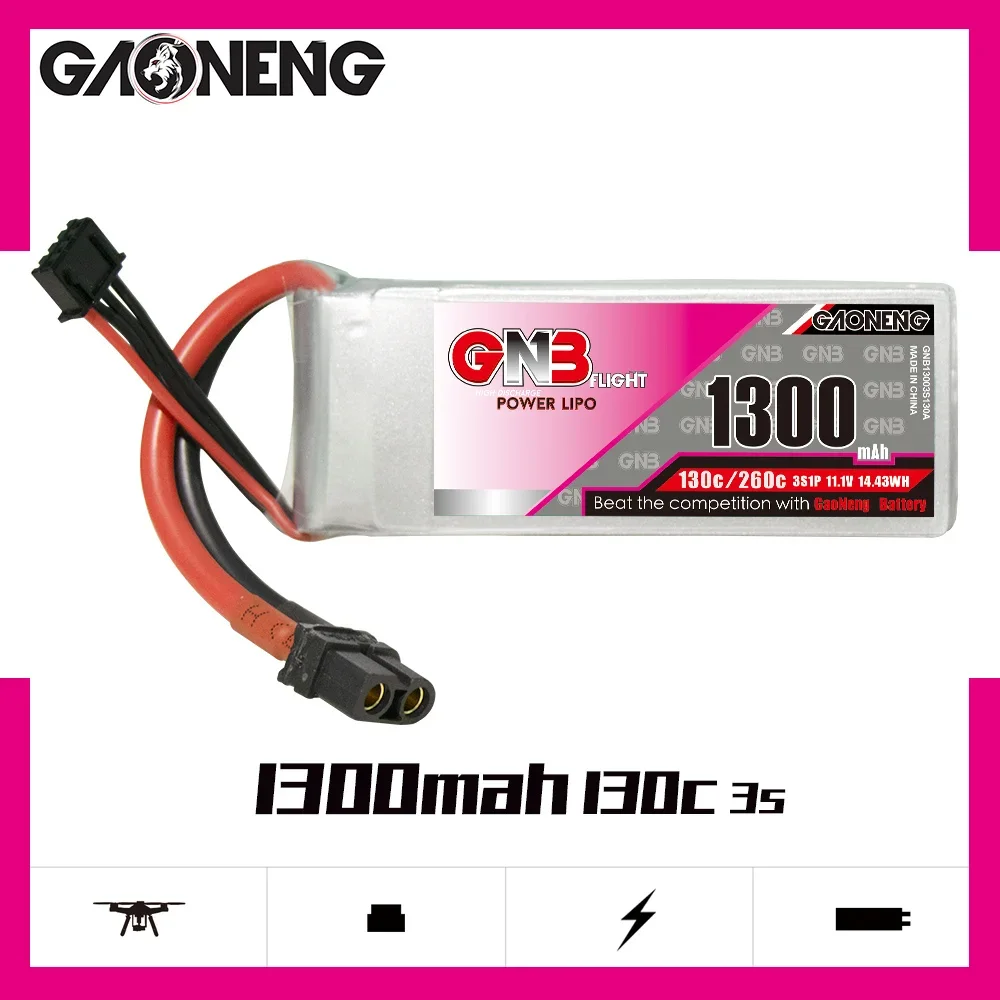 Batteria Lipo Gaoneng Gnb 3S 1300Mah 11.1V 130C/260C Con Connettore Xt30 Xt60 Per Elicottero Fpv Racing Drone Rc Quadcopter