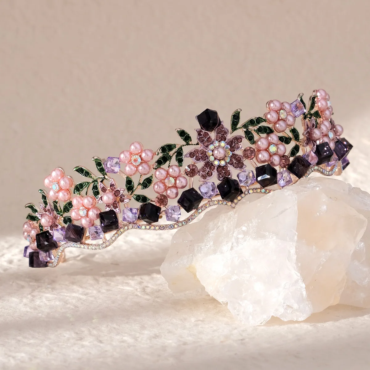 Flower Spring Elf Princess Crown Strass Wedding Crown Bride Diademi Queen Half Round Diademi Per Regalo Di Natale Di Compleanno