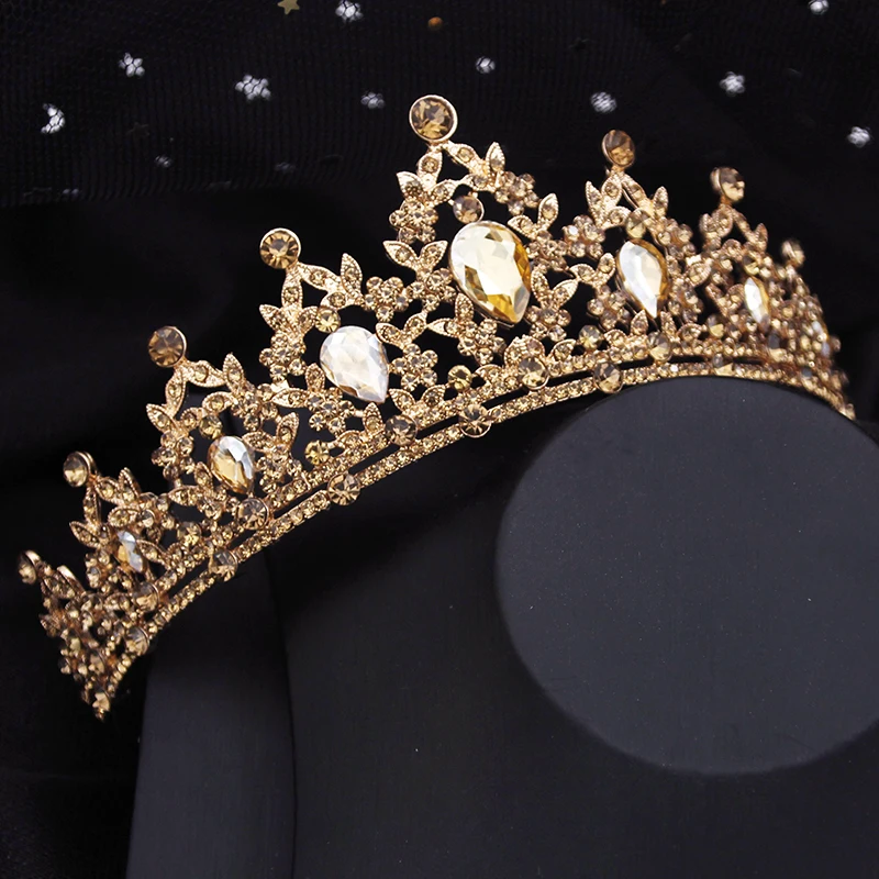 Champagne Crystal Bridal Tiara Crown Royal Queen Pageant Prom Bride Diadem Princess Wedding Crown Accessori Per Capelli
