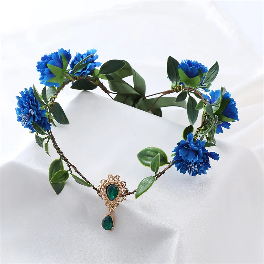 Crown Leaves Waterdrop Tiara Wedding Bride Ladies Artificial Flower Strass Party Princess Elf Tiara Hair Band Accessori