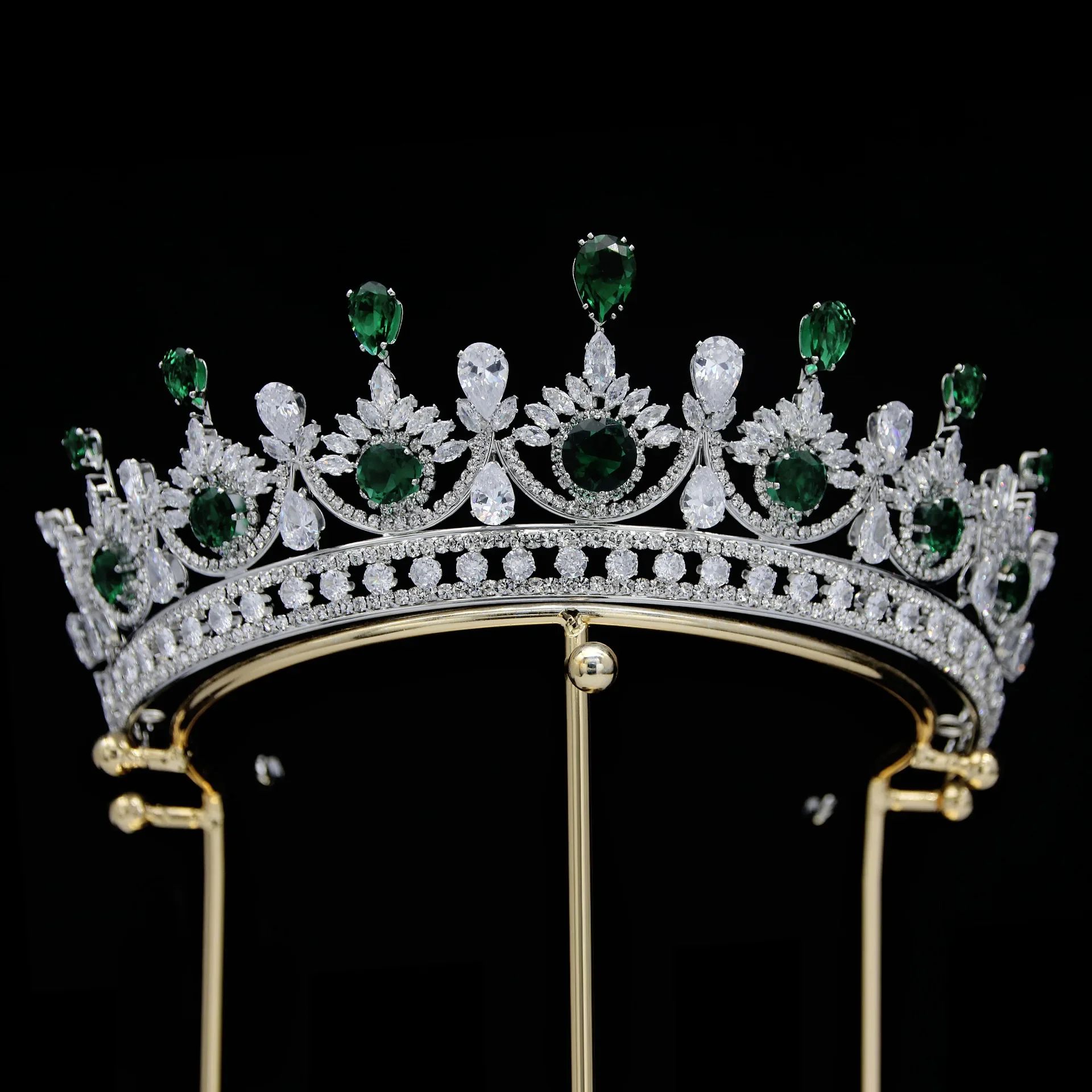 Classic Jewelry Elegant Green Tiaras Handmade Princess Bride Zircon Wedding Crown For Women