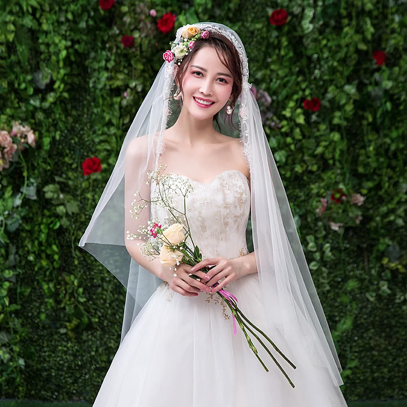 Jiayigong Princess Wedding Veils Accessori Velo Da Sposa Con Bordo In Pizzo A Uno Strato