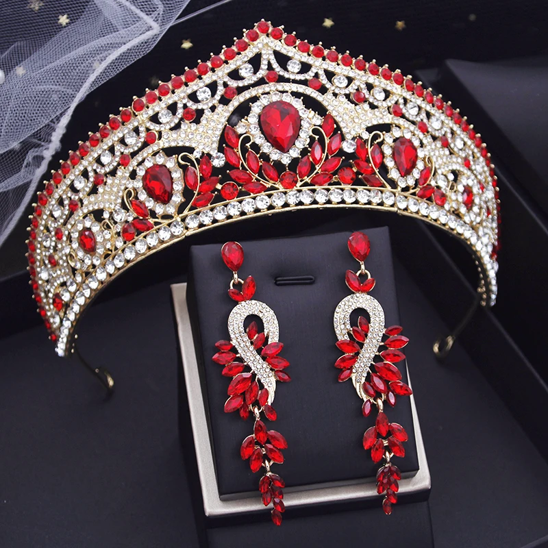 Royal Queen Green Crystal Diaras Wedding Crown Earring Set Diadema Da Sposa Per Princess Wedding Copricapo Bride Hair Jewelry