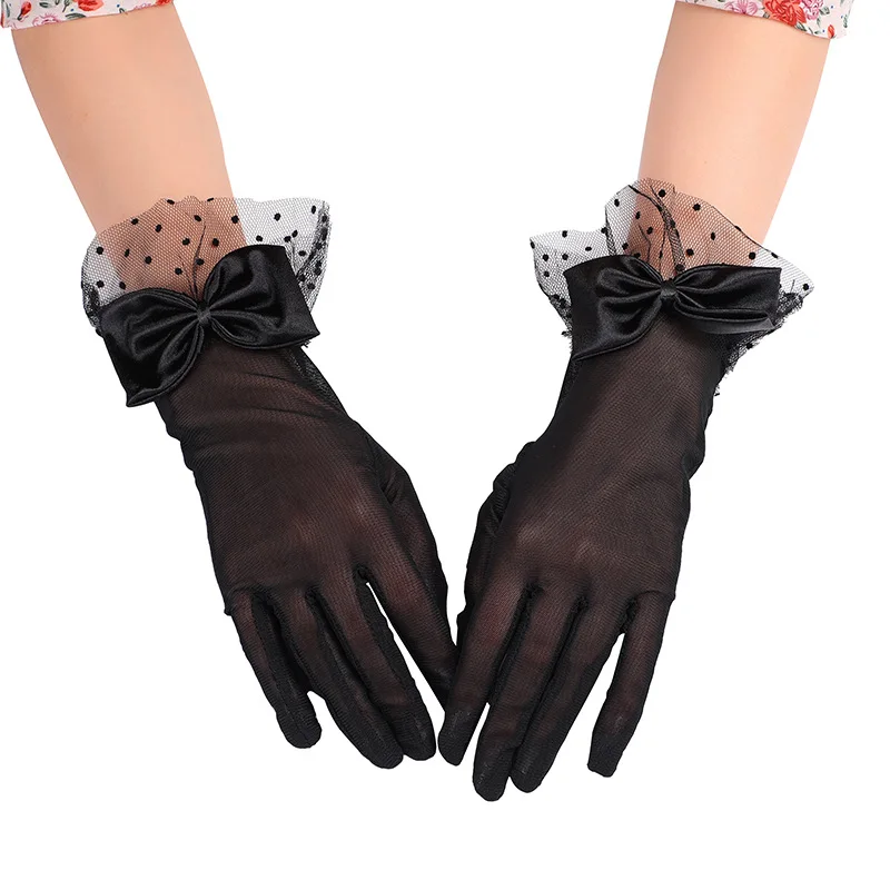 Wedding Bride Evening Gloves Dotted Mesh Black Lace Lace Creative Bow Gloves Halloween Princess Cosplay Gloves