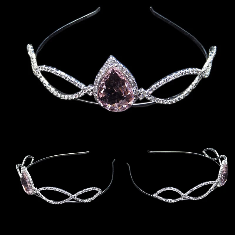 New Pink Glass Teardrop Crown Bride Wedding Copricapo Crystal Crown Princess Girl Accessori Per Capelli Accessori Per La Fotografia Di Nozze