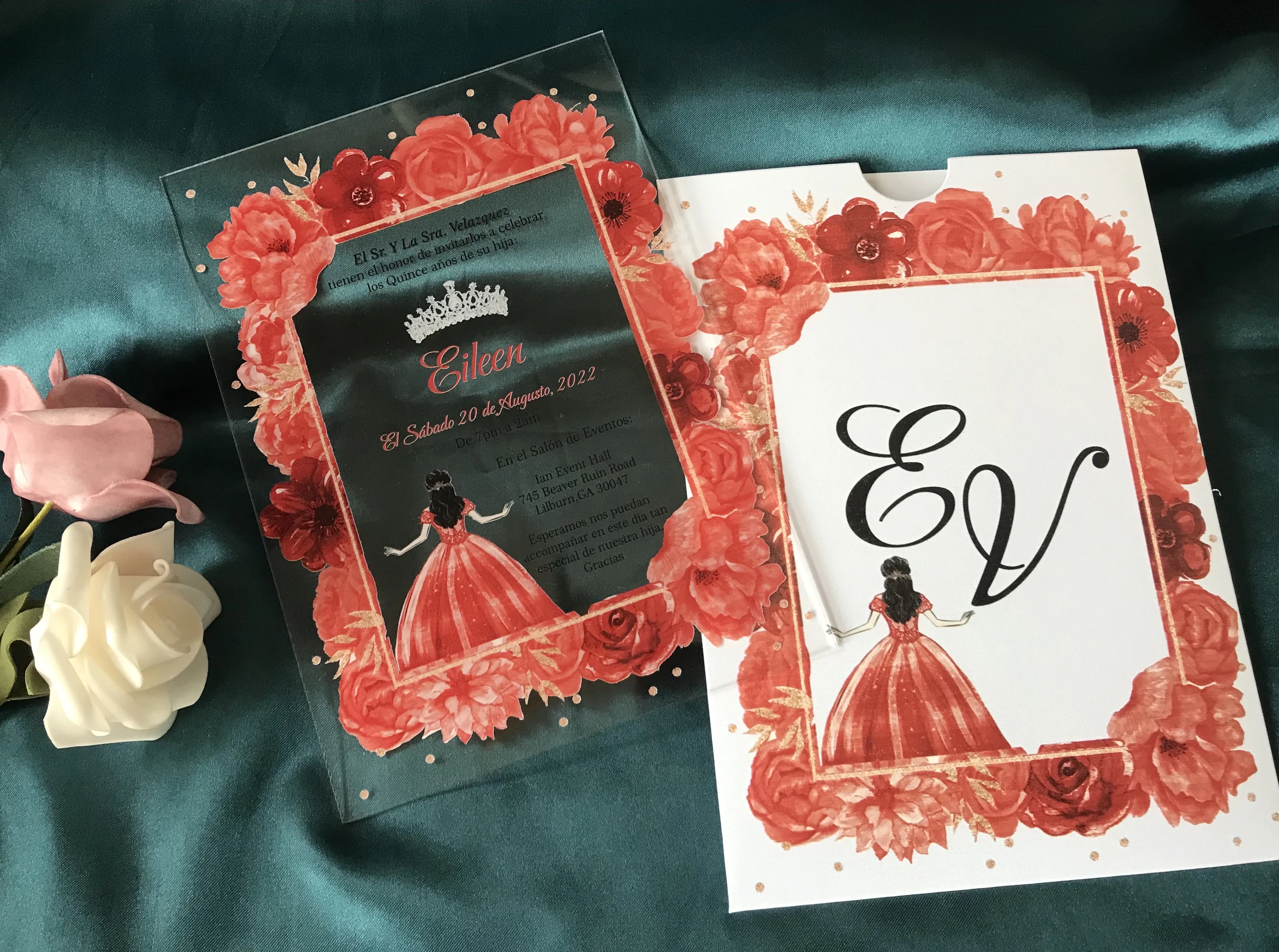 Invito Di Compleanno In Acrilico, Dolce Invito Quinceanera 15Th, Busta Iniziale, Principessa, Invito Floreale, Decorazione Souvenir