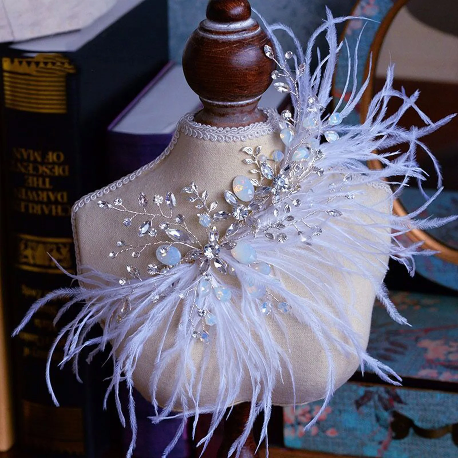 Shiny Feather Hairband Diademi Hairpin Crystal Silver Color Copricapo Princess Prom Crowns Wedding Bride Accessori Per Capelli Gioielli