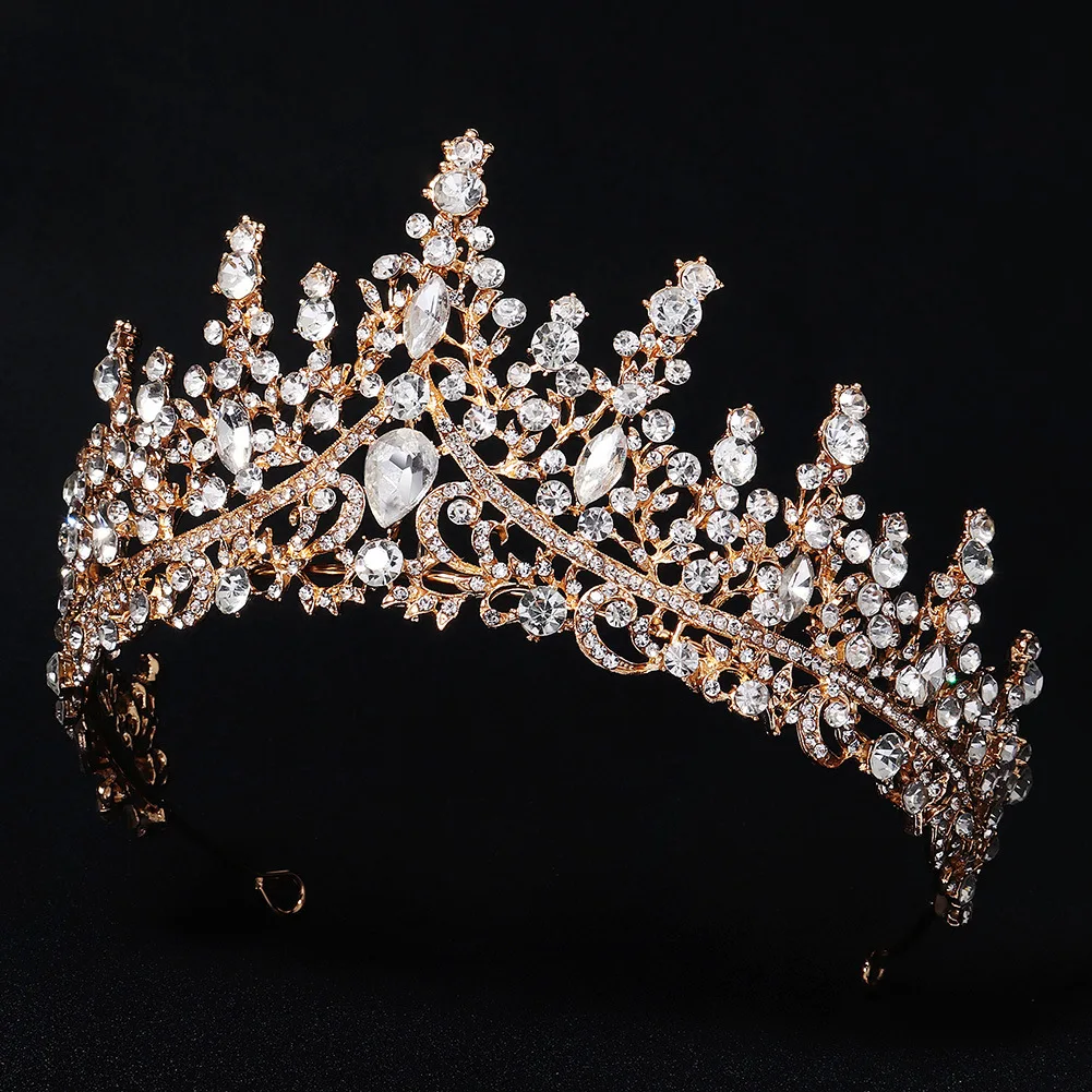 New Golden Bride Crown Princess Headwear Compleanno Red Rhinestone Headband Wedding Hair Jewelry Bridal Tiara Vintage Headpiece