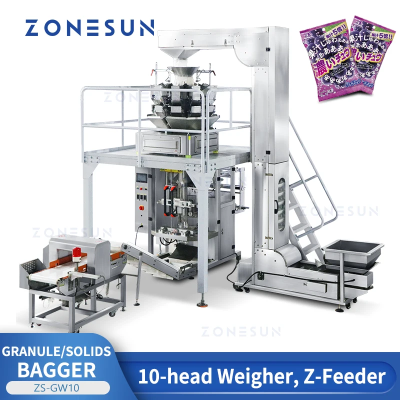 Zonesun Zs-Gw10 Granuli Bagger Fagioli Semi Di Sesamo Metal Detector Check Weigher Z Feeder Solidi Linea Di Produzione Di Imballaggi Alimentari