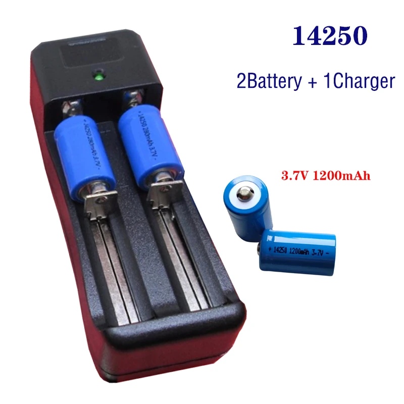 Batteria Ricaricabile 14250 Ls14250 Er14250H 1/2-R6 1/2 Aa 3.7V 1200Mah Er14250 Batterie Al Litio (2 Batterie + 1 Caricabatterie)