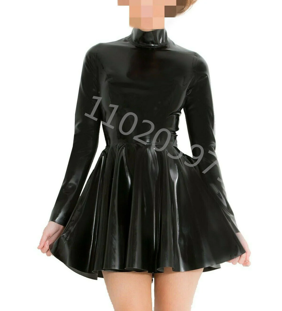 100% Latex Gummi Rubber Dress Latex Rubber Maniche Lunghe One Piece Women Latex Dress Back Zip