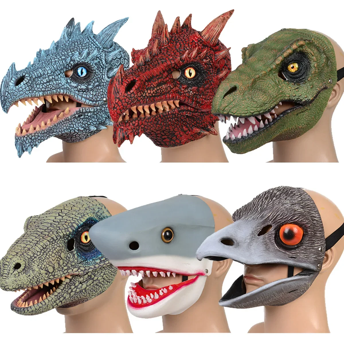 2024 Mask Moving Jaw Decor-Tyrannosaurus Rex Mask Jurassic World Shark Eye And Nose Aperture